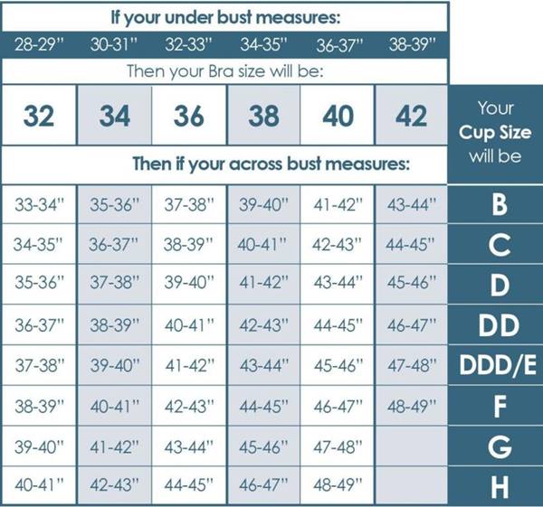 جدول قياس حمالات الصدر